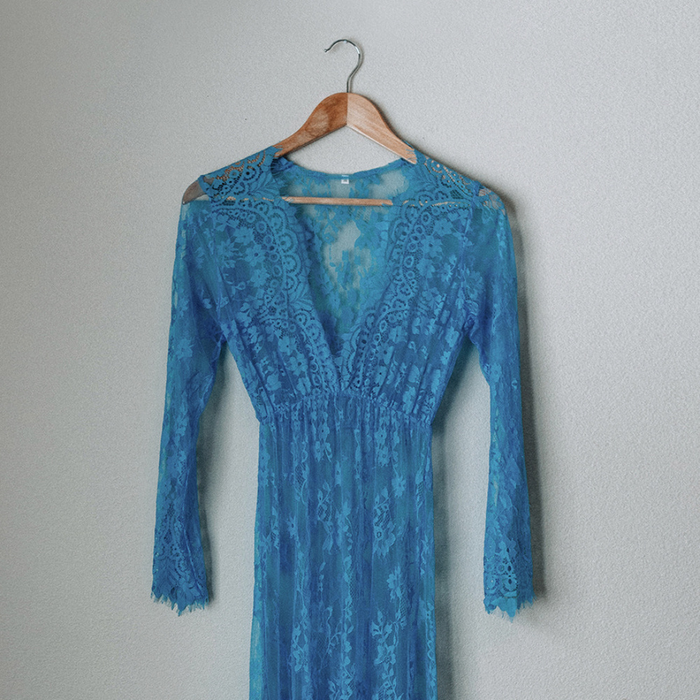 Sky Blue lace maternity maxi dress, floor length